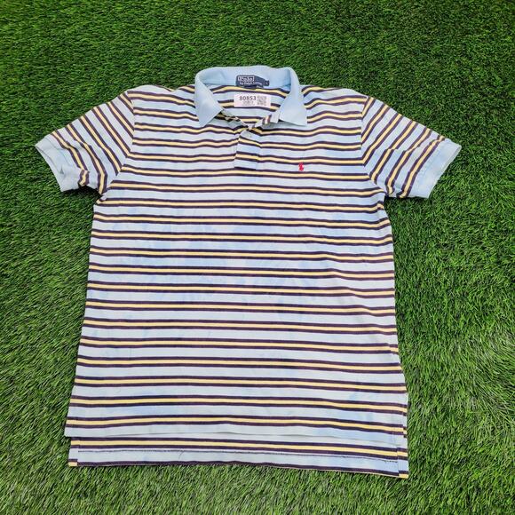 Vintage Ralph-Lauren Striped Polo Shirt Large 22x28 Blue Yellow - Picture 1 of 13
